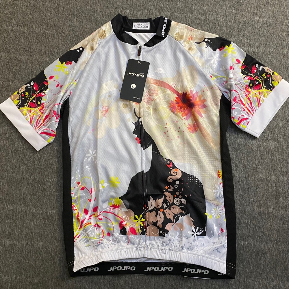 JPOJPO Womens Cycling Jersey Large Floral Graphic Full Zip Short Sleeve Bike Top